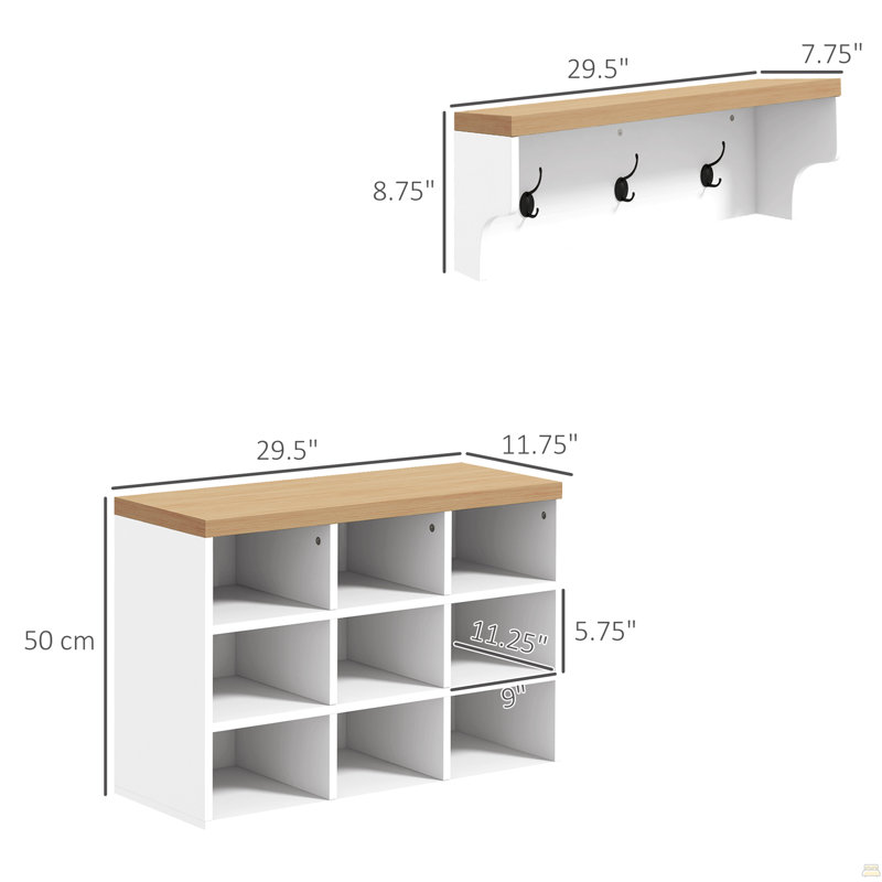 2-In-1 Coat Rack Shoe Bench Set, 9 Pair Shoe Storage Cabinet Rack With Hall Tree