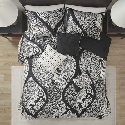 Édredon noir très grand 7 pièces - Drap à motif complexe