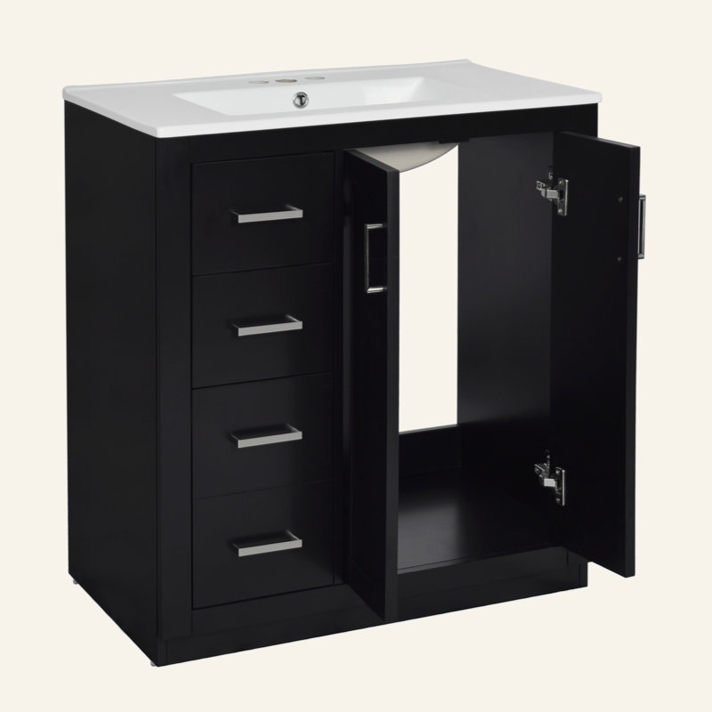 Ensemble de meuble-lavabo avec lavabo en céramique 30 po Hansdieter, ensemble de meuble-lavabo autoportant avec 3 tiroirs et portes à fermeture douce