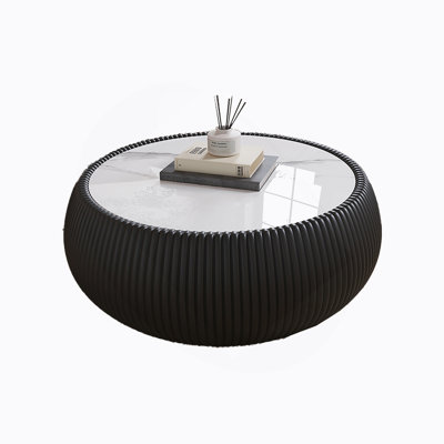Light Marble Top Drum Shape Leather Coffee Modern Sofa Table For Living Room Furniture
