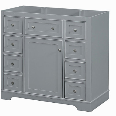Comptoir de salle de bain 36 po sans lavabo, armoire de base seulement, six tiroirs, gris