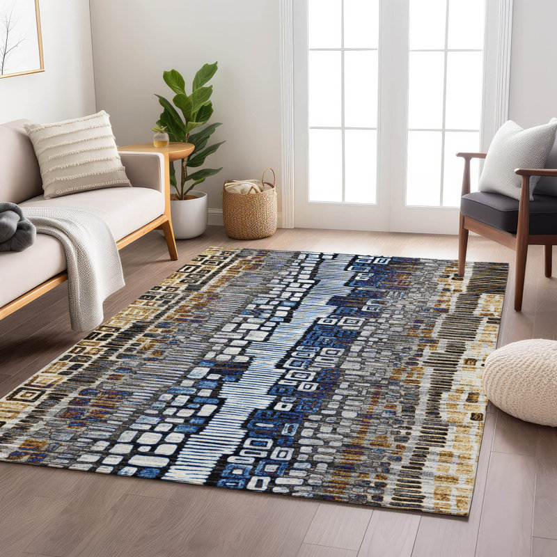 Machine Washable Indoor/Outdoor Huseby ACN2268 Geometric Rug, Rectangle 5' x 7'6"