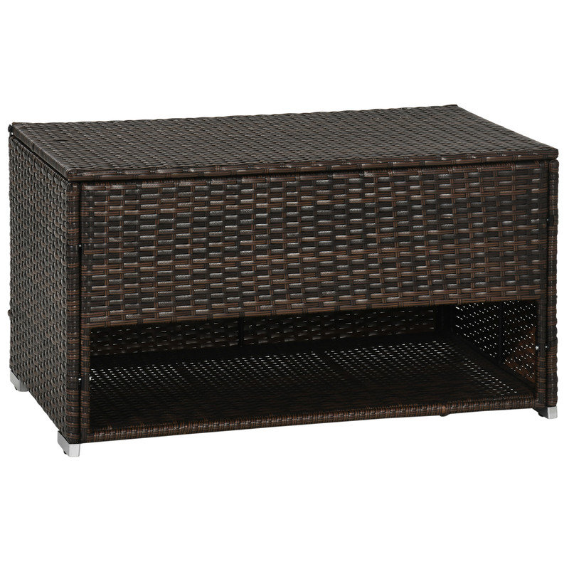 Outsunny Outdoor Deck Box & Shoe Storage, PE Rattan Wicker Towel Rack with Liner for Indoor, Outdoor, Patio Furniture Cushions, Pool, Toys, Garden Tools, Brown