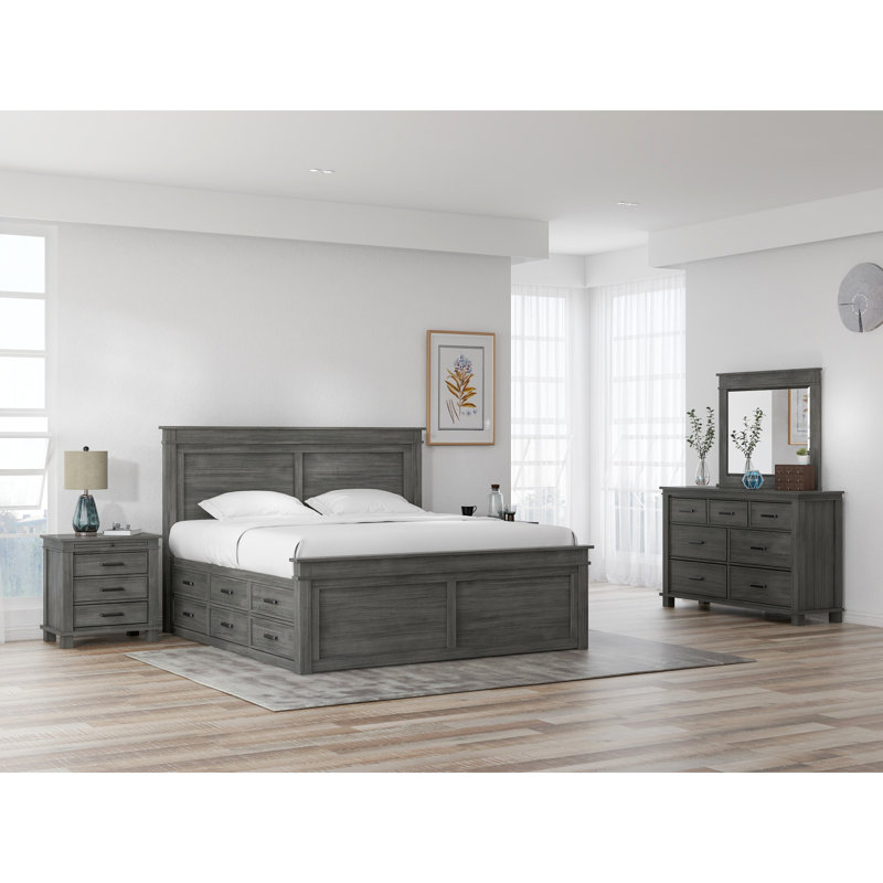 Ensemble de chambre à coucher avec lit plateforme en bois massif 5 pièces LaMoure