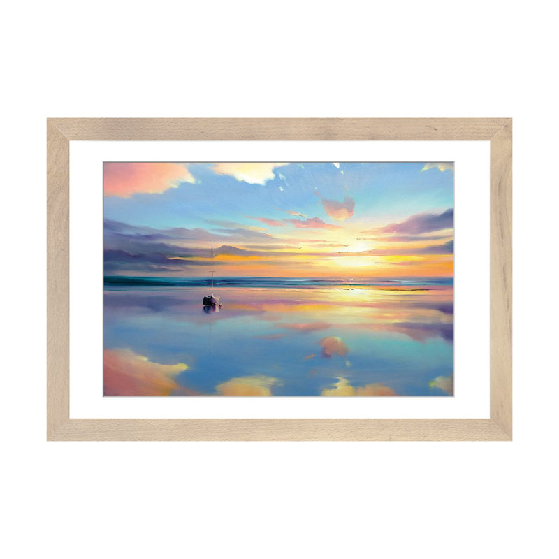 Where Sky Meets Water, Natural Wood Open Corner Framed Paper, White, 24" H x 32" W x 1" D