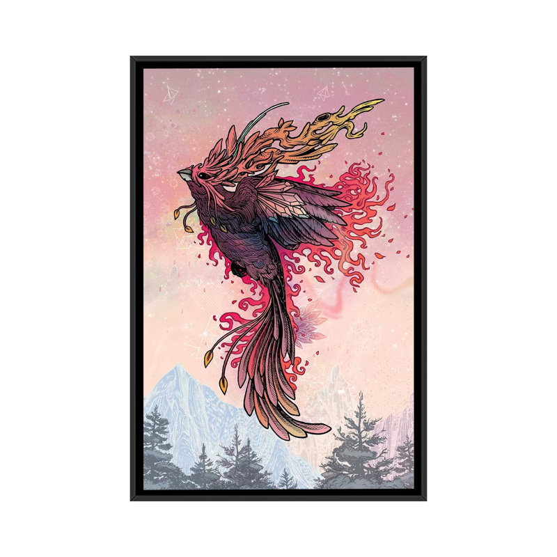 «Phoenix», impression sur toile, H 26 po x l 18 po x P 1,5 po, Toile avec cadre noir, Pas de tapis