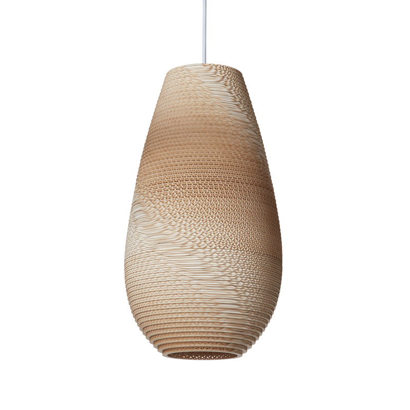 Scraplights Recycled Cardboard Pendant Light - Drop, 18" H x 10" W x 10" D, Blonde