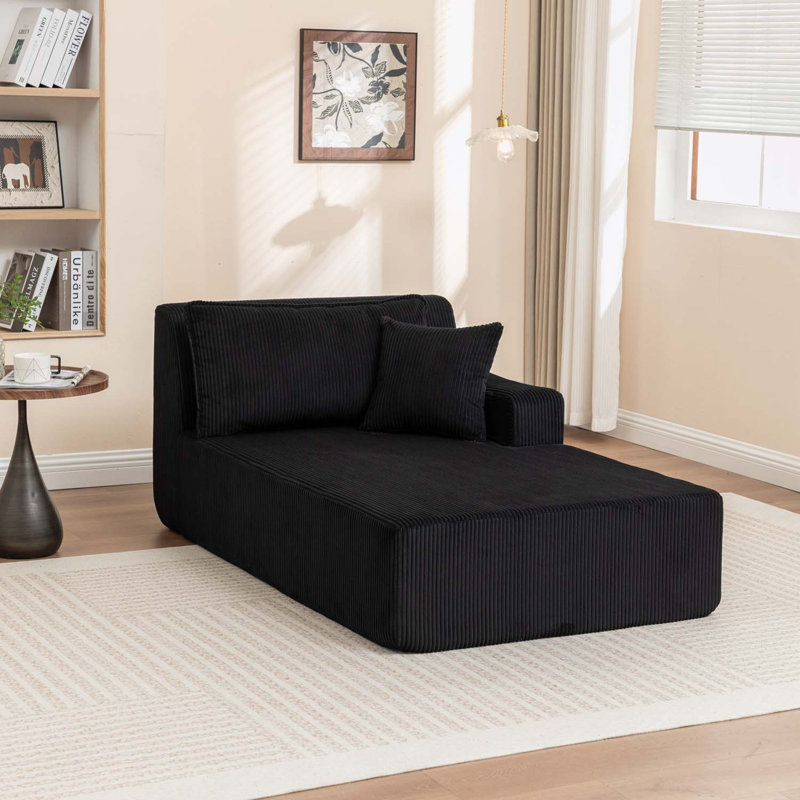 Chaise longue avec accoudoirs avec coussin, Orienté à droite, Noir