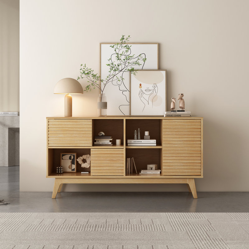 Buffet moderne en bois massif avec tablettes de rangement