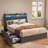 Bed Frame With LED, 4 Under-Bed Portable Storage Drawers-1190127095-1190127094