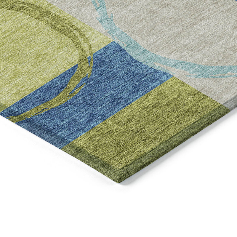 Tapis extérieur lavable à motif géométrique 5 pi x 8 pi bleu et vert lime