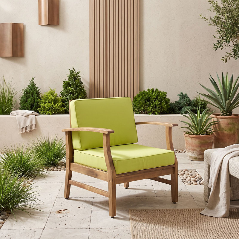 Ensemble de 2 fauteuils club d'extérieur en bois d'acacia avec coussins résistants à l'eau et panneau à lattes, Vert