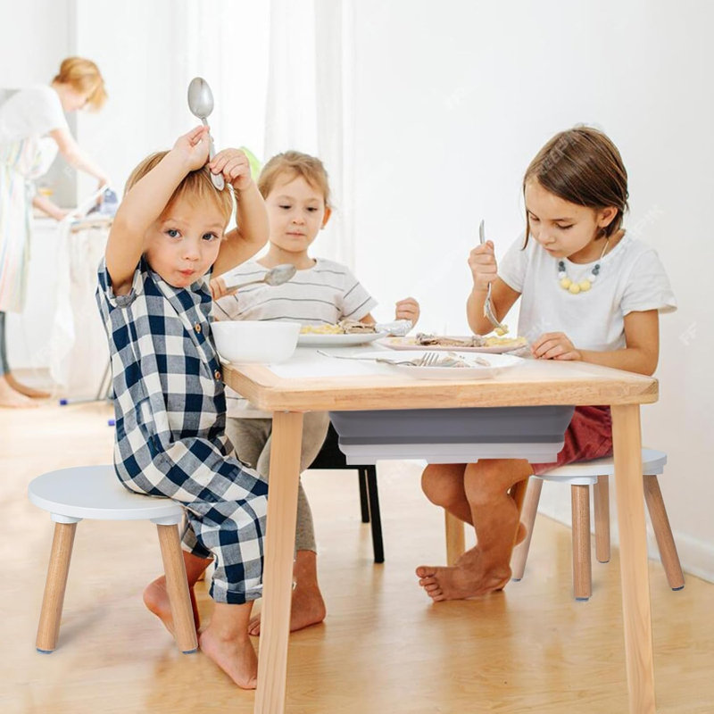 2 Pack Wooden Kids Round Stool, Small Solid Wood Step Stool For Sensory Table, Reading, Drawing And Everyday Seating