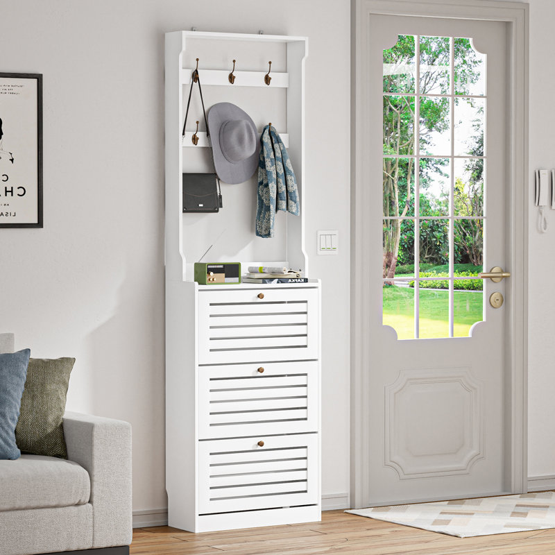 Kahl 78.7"H Flip Down Shoe Storage  with 3 Flip Drawer, White