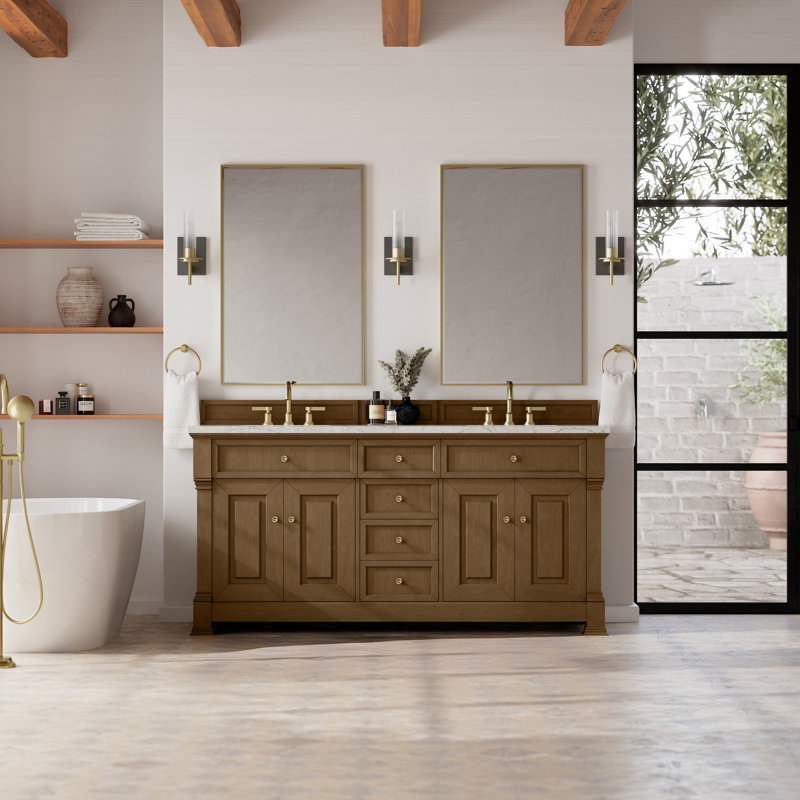 Brookfield 72'' W Double Vanity, Eternal Jasmine Pearl, Honey Oak
