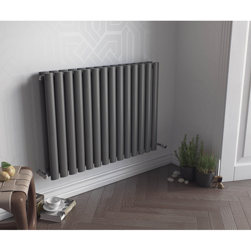 Angela Horizontal Oval Panel Radiators, Grey, 60cm H x 41cm W x 9cm D