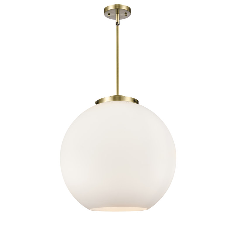 Luminaire suspendu sphère 3 lumières Athens, H 18,38 po x l 17,75 po x P 17,75 po, Laiton antique, Blanc mat