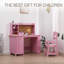 Ensemble de bureau et chaise pour enfants, bureau et chaise d'étude, bureau d'étude en bois avec bibliothèque, babillard, armoire et tiroir, table d'écriture rose pour enfants