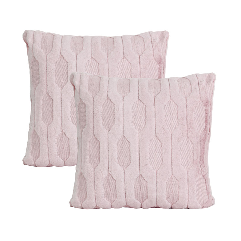 Tatami Embroidery Square Throw Pillow Covers, Peach Blush