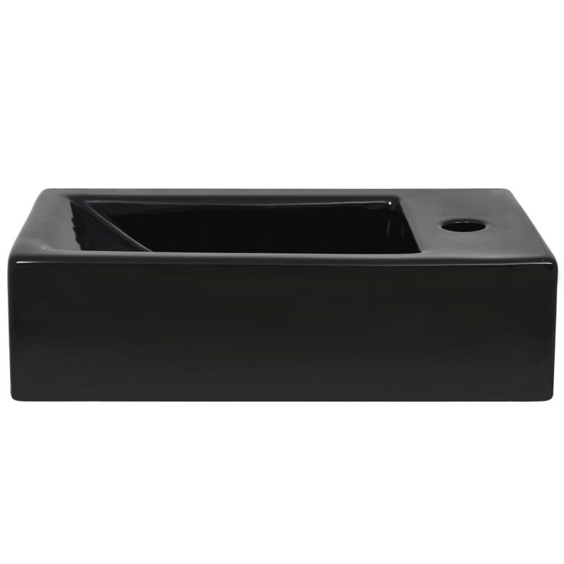 Belfry Bathroom Robbyn 255mm W White Ceramic Rectangular Sink with Overflow, Black