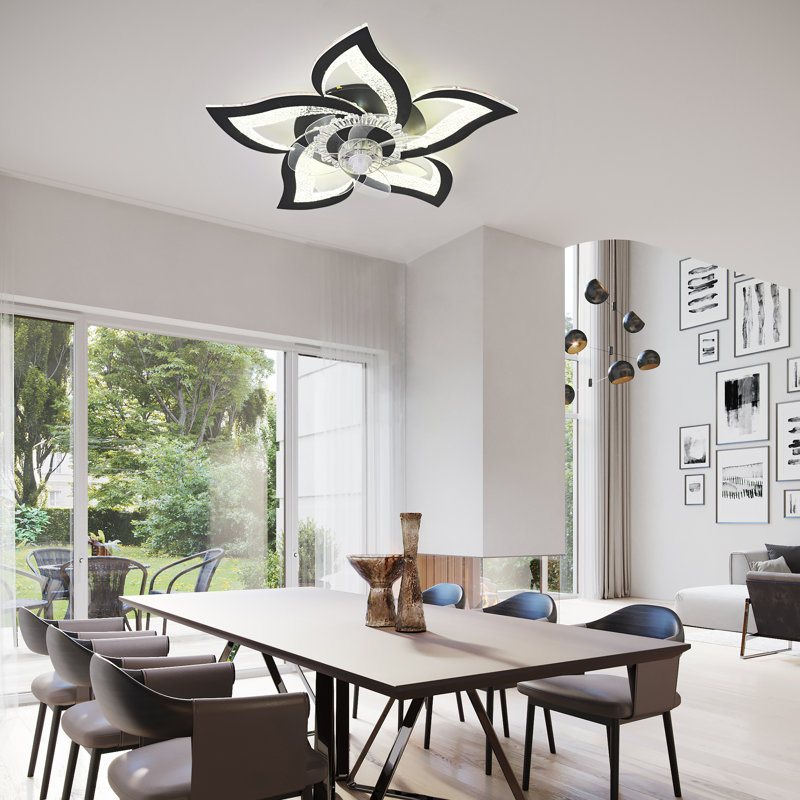 Izzabella 7- Blade Reversible LED Dimmable Ceiling Fan with Light and Remote, Black/Hammered