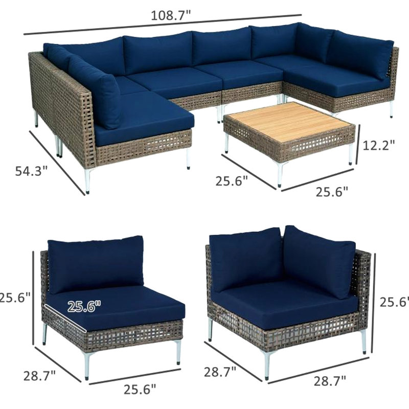 Mobilier d'extérieur modulaire de 7 pièces avec housses de coussin faciles à nettoyer et sièges confortables