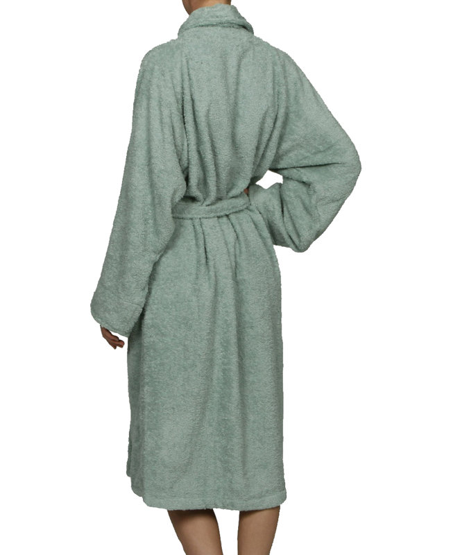 100% Cotton Terry Cloth Gender Neutral Mid-Calf Bathrobe with Pockets, Sage, M
