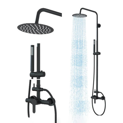 Robinet de douche mural à poignée simple en acier inoxydable 304 DIDADI, système de douche noir mat avec système de douche avec douchette à pluie de 8 po pour la salle de bain ou la cour