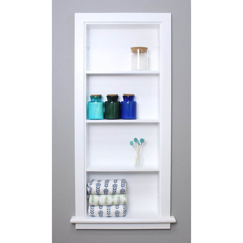 White 14x36 Wood Recessed Wall Niche with Shelves
