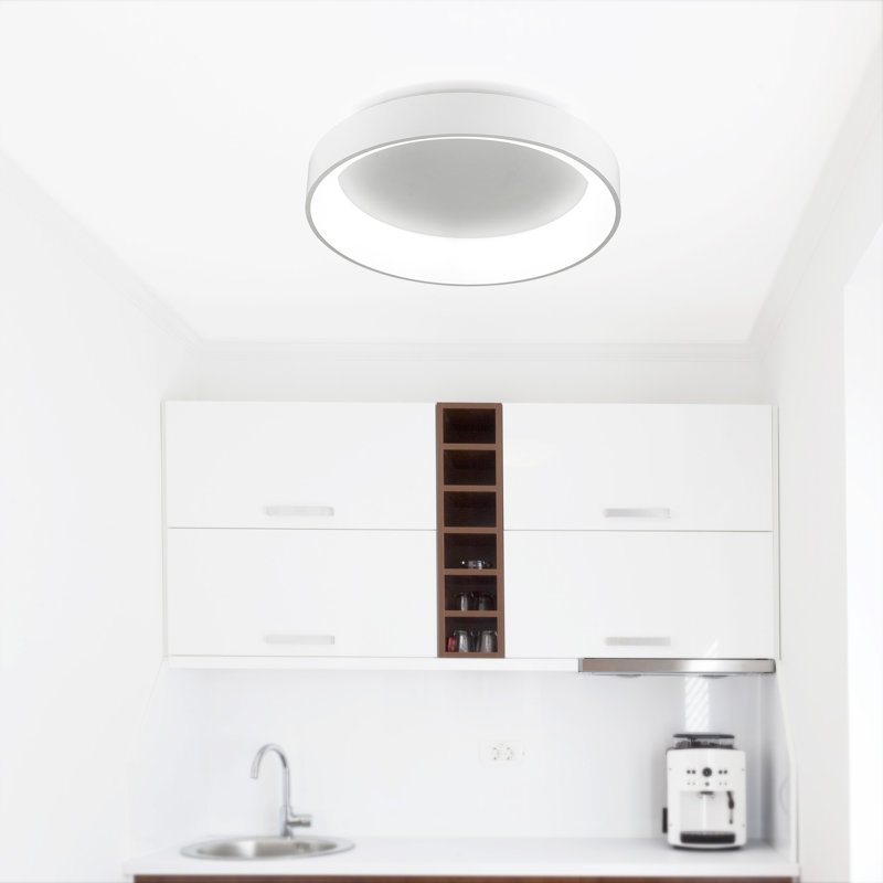 18'' White Modern LED Flush Mount Ceiling Light for Living Room, Bedroom, Entryway – Integrated LED Drum Shade Fixture, Gray