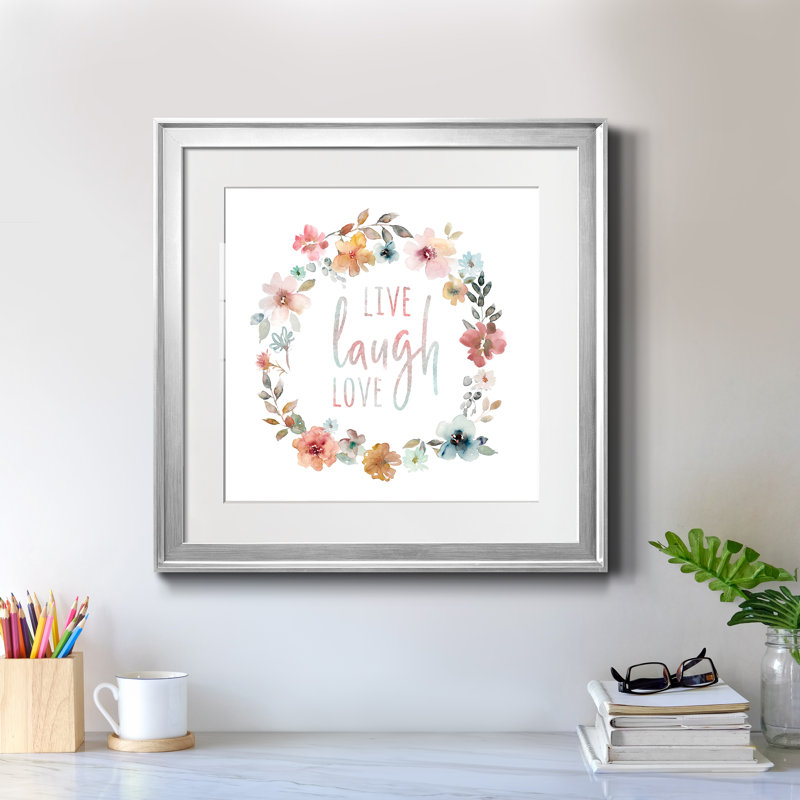Live Laugh Love - Reproduction d'art textuel sur papier encadré, H 26,5 po x l 26,5 po x P 1,5 po, Papier avec cadre argenté