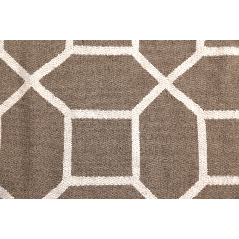 Wool Geometric Area Rug in Sage, Rectangle 5' x 8'