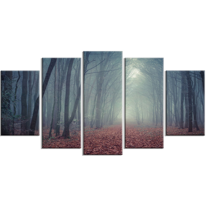 «Retro Style Misty Path in Forest», ensemble de 5 toiles tendues