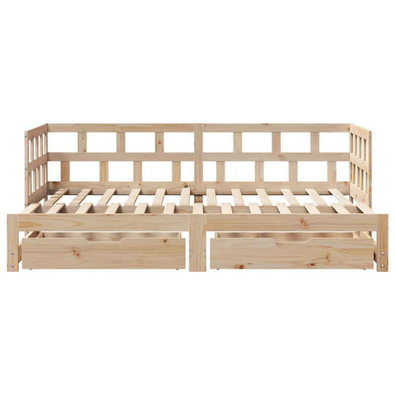 Rojerio Solid Wood with Trundle, Natural, European Single (90 x 200cm)