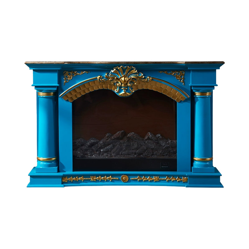 Blue Solid Wood Electric Fireplace