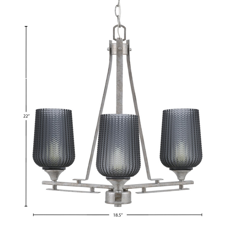 Lustre 3 lumières Uptowne illustré en finition argent vieilli avec verre fumé texturé 5 "