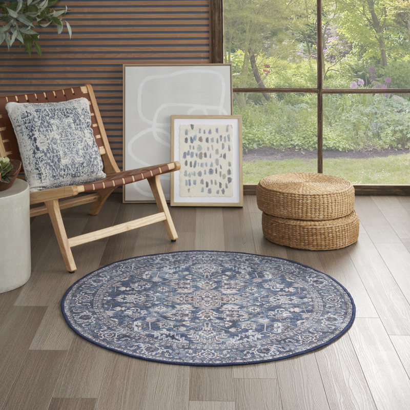 Washable Oriental Rug, Round 4'
