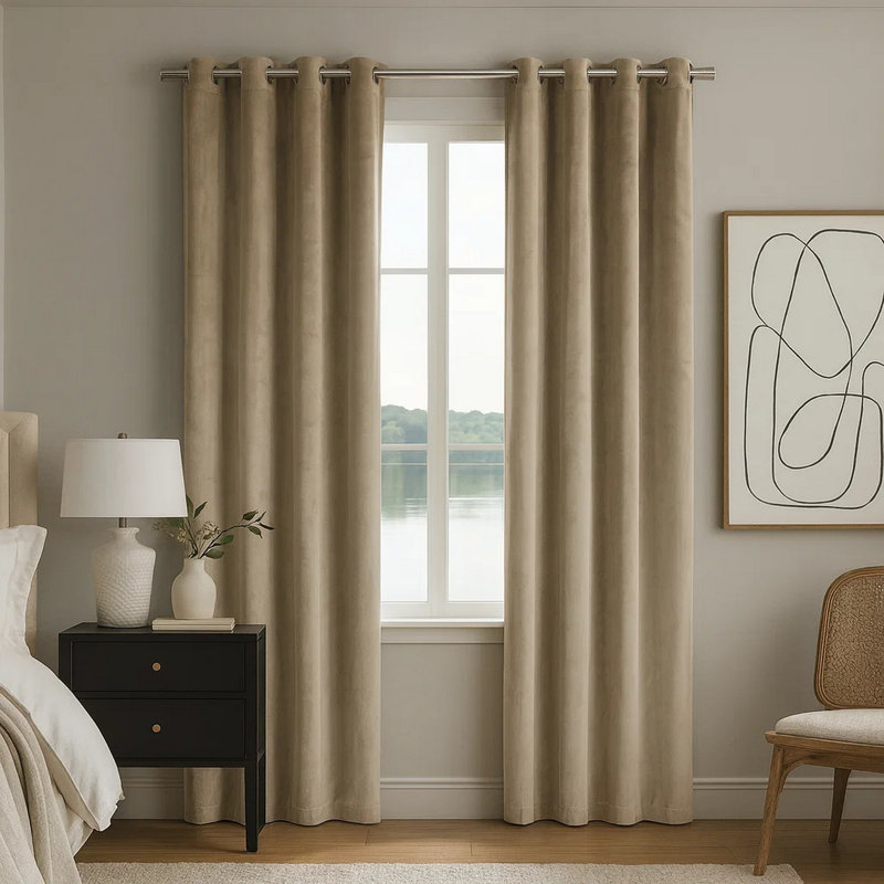 Ensemble de 2 panneaux de rideaux avec œillets Jini, velours, 54, Beige, L 54 po x L 84 po