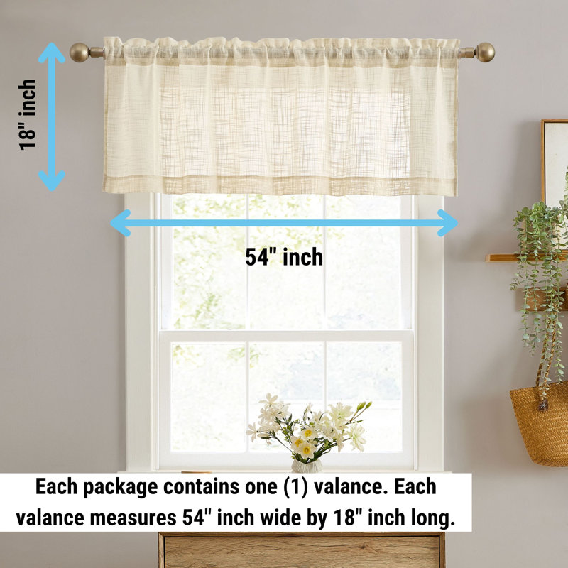 Galiena Faux Linen Textured Semi Sheer Rod Pocket Curtain Valance Topper for Kitchen & Bathroom, Oatmeal Beige
