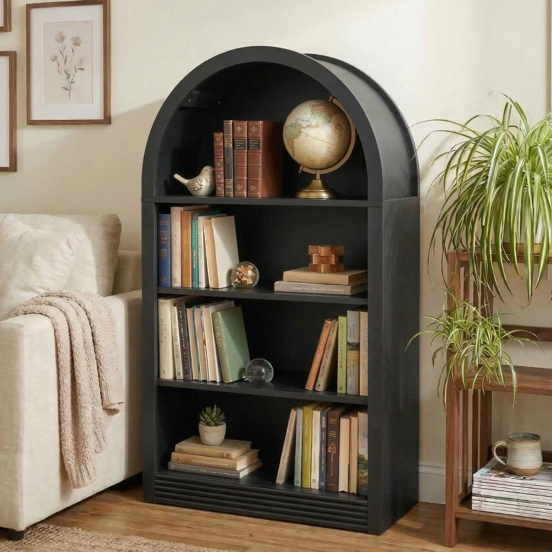 47.6" Small Bookcase Arched Bookshelf, Black