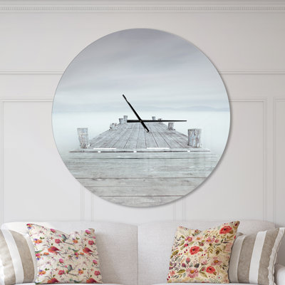 Wooden Pier in Cloudy Mood - Modern wall clock