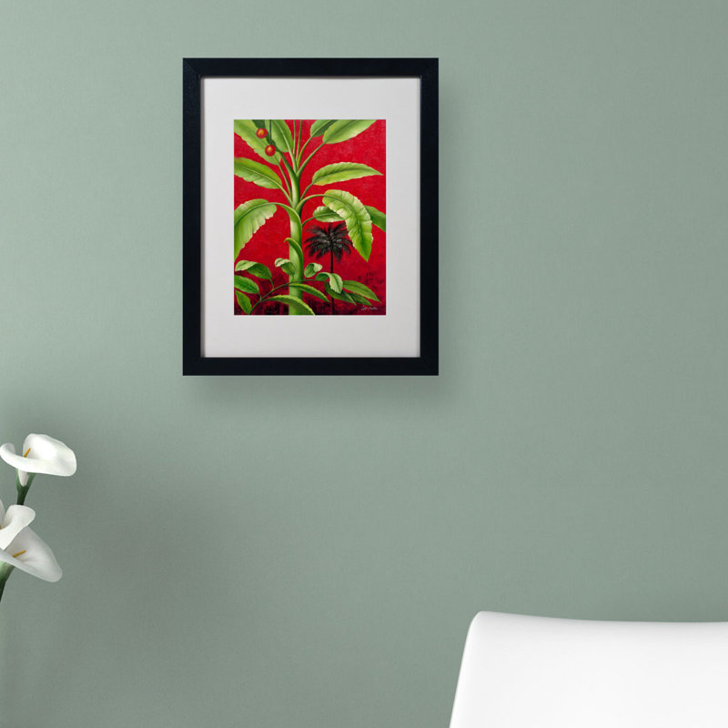 Tropical Palm II Red Canvas Print with Black Frame
