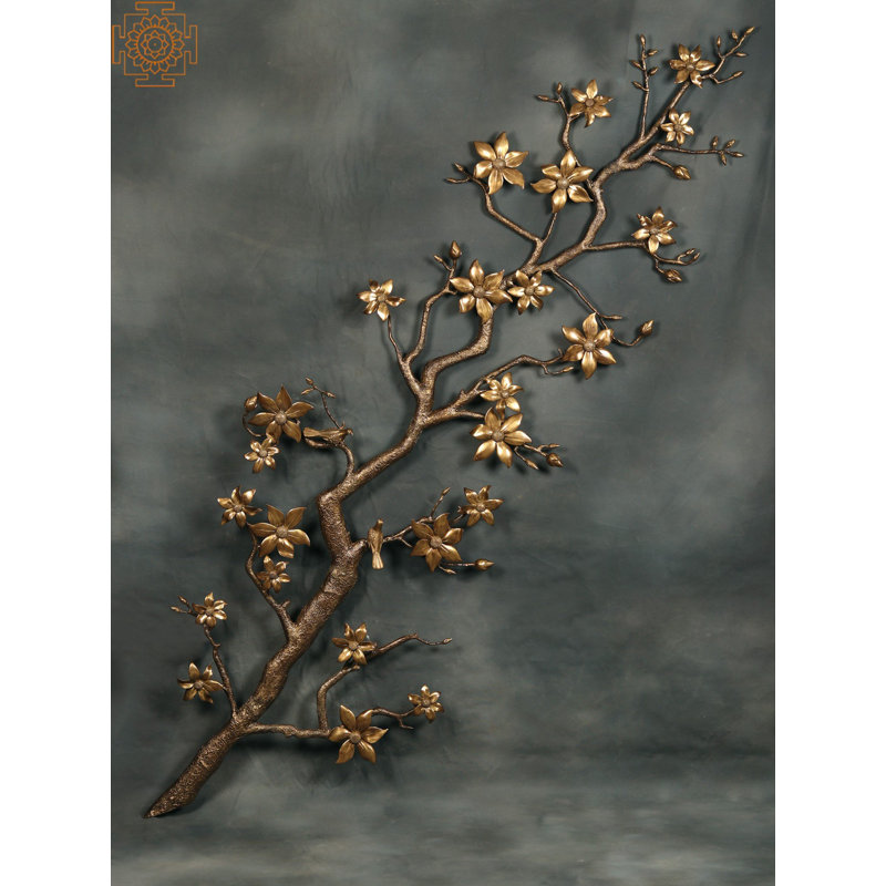 Superbe décoration murale en forme de branche d'arbre en laiton avec oiseaux 92 ", art mural en métal fabriqué à la main 92"