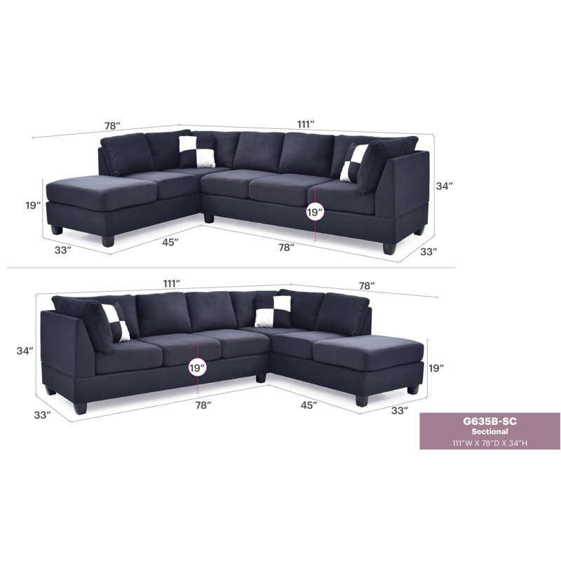 Sectionals (Without Ottoman), Right Hand Facing, Black Blue Fabric