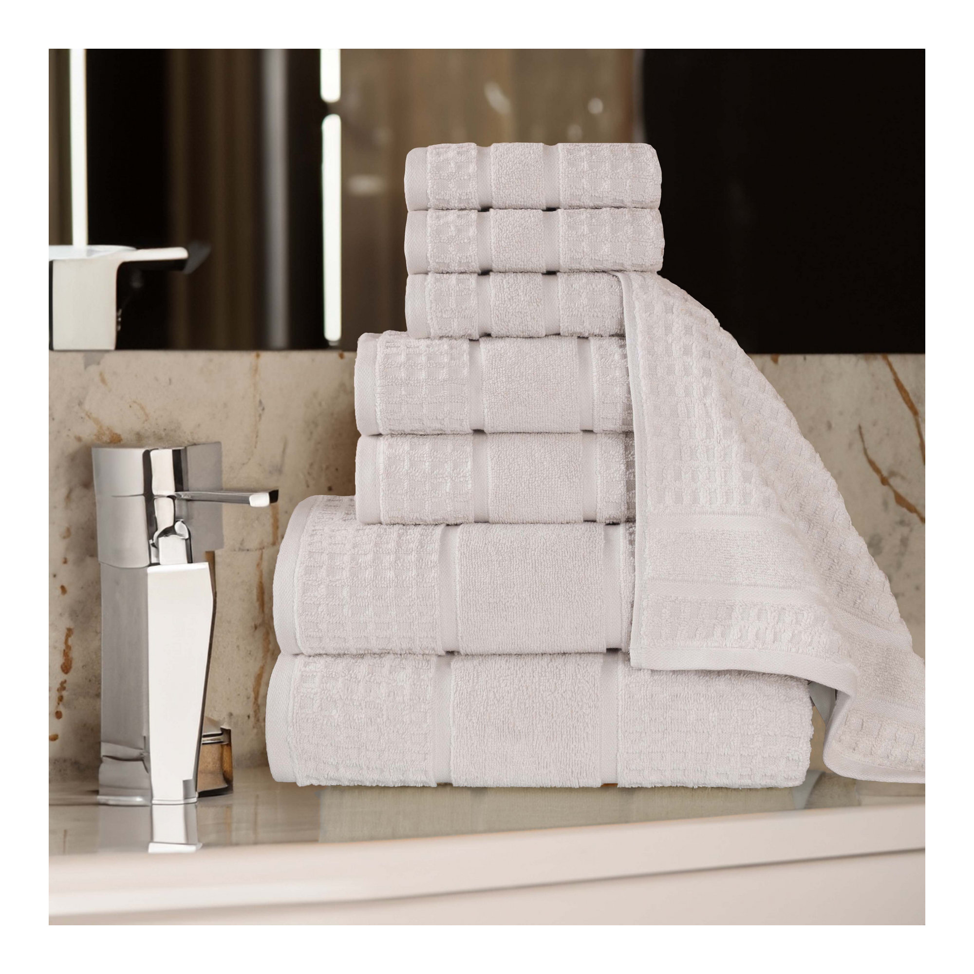 Hisela Zero Twist Cotton Solid Waffle Honeycomb Plush Soft Absorbent Medium Weight Assorted Towel Set, 8 Piece Towel Set