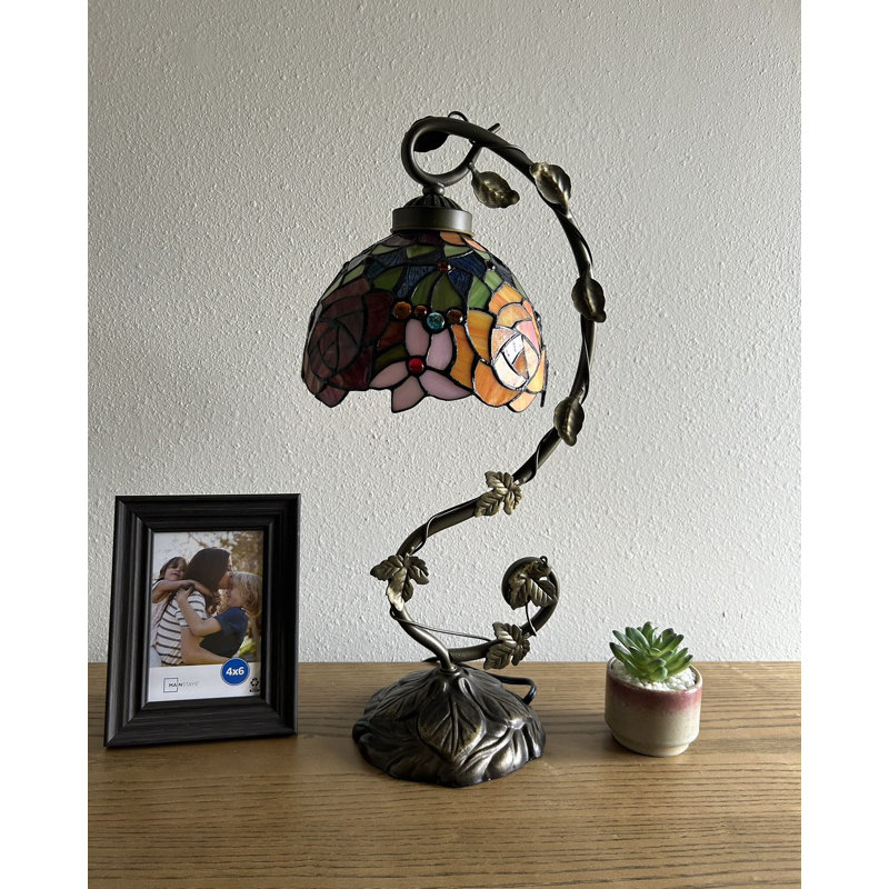 Simonson 21" Bronze Stained Glass Table Lamp with Rose Flowers