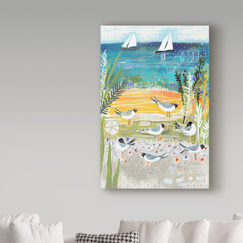 «Birds at Shore», reproduction de peinture acrylique sur toile tendue, H 32 po x l 22 po x P 2 po