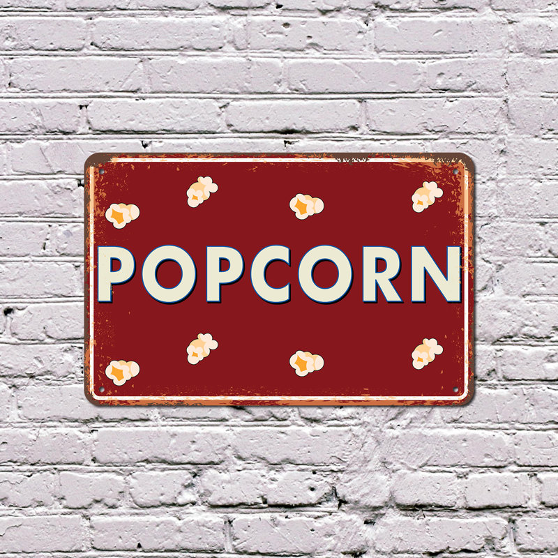 Enseigne Popcorn Street 7 po x 10 po, H 7 po x l 10 po x P 0,1 po