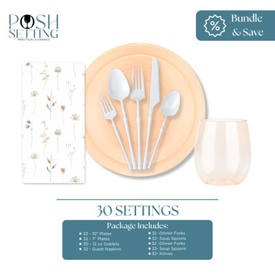 Ensemble de fête jetable en plastique de qualité supérieure Peach - conception en cristal (30 réglages)