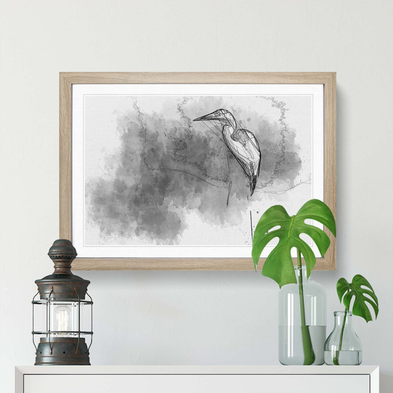 Stork Bird in Abstract - Framed Print, Oak Framed, 27cm H x 36cm W x 2cm D